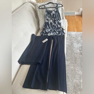 INC International Concepts Navy & White Tank with Navy Wide-Leg Trousers & Skirt